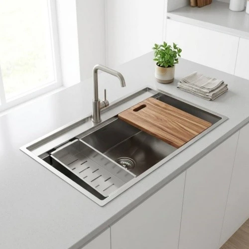 Handmade 304 Stainless Steel Tiered Workstation Sink factory